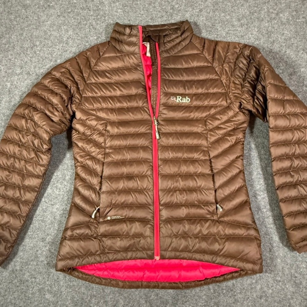 Rab Womens Microlight Jacket Brown Pink Pertex Down Puffer Warm US Small UK 10